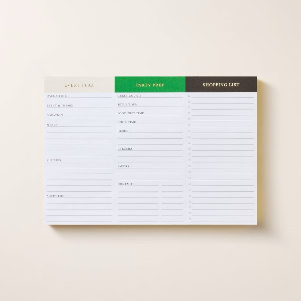 Event Planning Notepad with Sections
